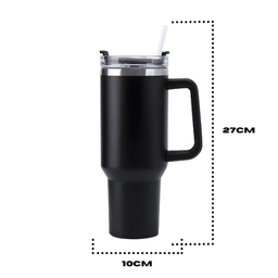 Copo Térmico Grande 1200 Ml Canudo Inox Parede Dupla Cor Pre - 2