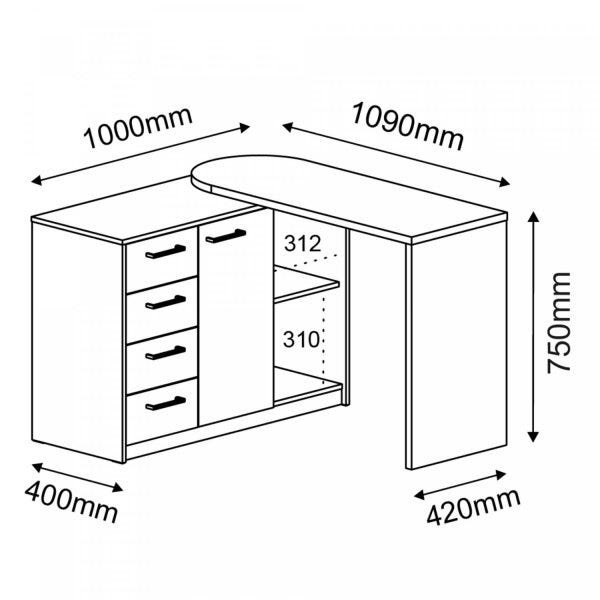 Mesa para Escritório com Armário 1 Porta 4 Gavetas Logan Artany - 3