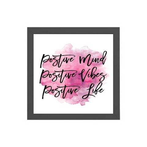 Quadro Quadrado Positive Vibes 20x20cm:Madeira branca