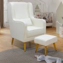 Ver imagem 1 de Poltrona de Amamentação Pé Palito Eduarda com Puff Linho Bege - Lg Decor Baby