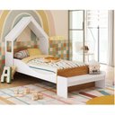 Ver imagem 1 de Cama Infantil com Cabeceira Casinha e Banco Lola 100% MDF Espresso Móveis Branco/Brilho/Amêndoa