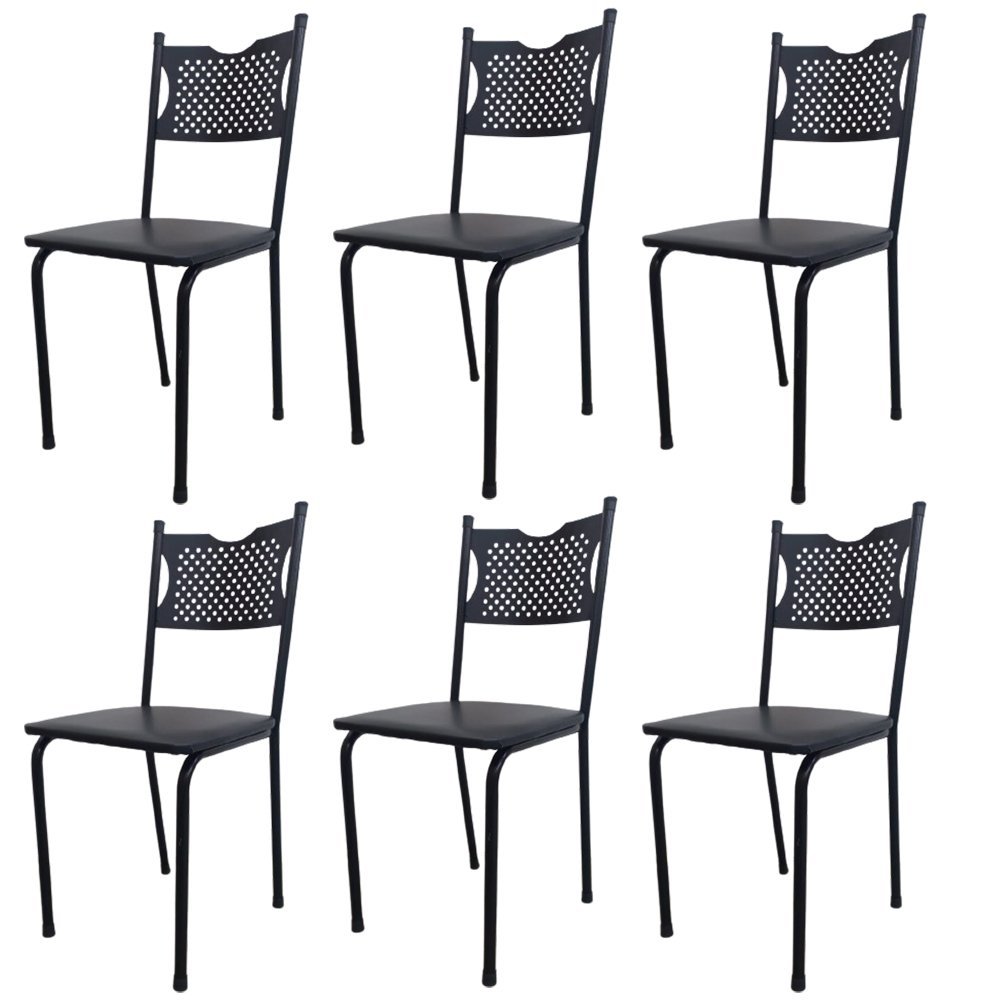 Kit 6 Cadeira para Cozinha Mc Tubular Almofadada Estrutura Preta com Assento Preto Medcombo