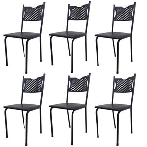 Kit 6 Cadeira para Cozinha Mc Tubular Almofadada Estrutura Preta com Assento Preto Medcombo