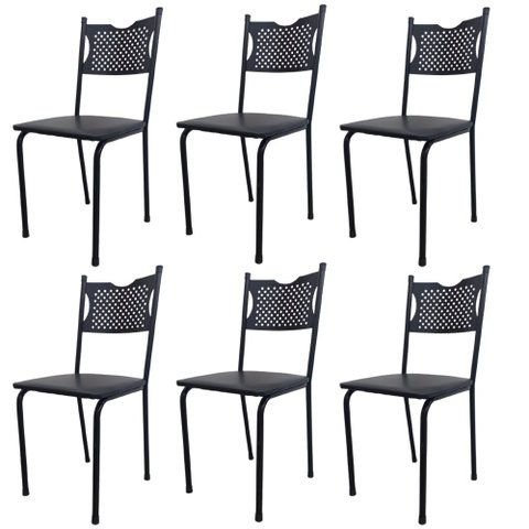 Kit 6 Cadeira para Cozinha Mc Tubular Almofadada Estrutura Preta com Assento Preto Medcombo
