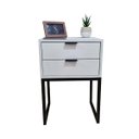 Ver imagem 5 de Mesa de Cabeceira Off White 40cm Eco Industrial 2 Gavetas Quarto Cama Base Metal Preta Puxador Preto