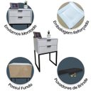 Ver imagem 4 de Mesa de Cabeceira Off White 40cm Eco Industrial 2 Gavetas Quarto Cama Base Metal Preta Puxador Preto