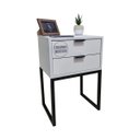 Ver imagem 1 de Mesa de Cabeceira Off White 40cm Eco Industrial 2 Gavetas Quarto Cama Base Metal Preta Puxador Preto