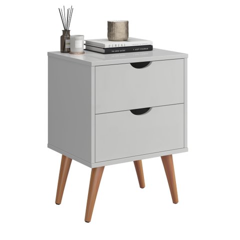 Mesa Mesinha de cabeceira lateral de cama 2 gavetas Madri:BRANCO