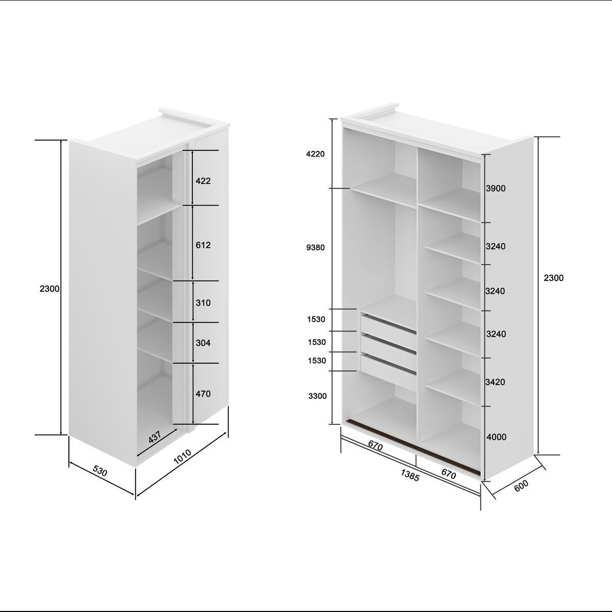 Guarda Roupa de Canto Porta de Correr 3 Portas Mdf Spacios Belmax:branco - 8