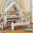Ver imagem 1 de Escrivaninha Infantil Montessoriana Casinha 100% MDF com Banco Petra Espresso Móveis Branco/Brilho