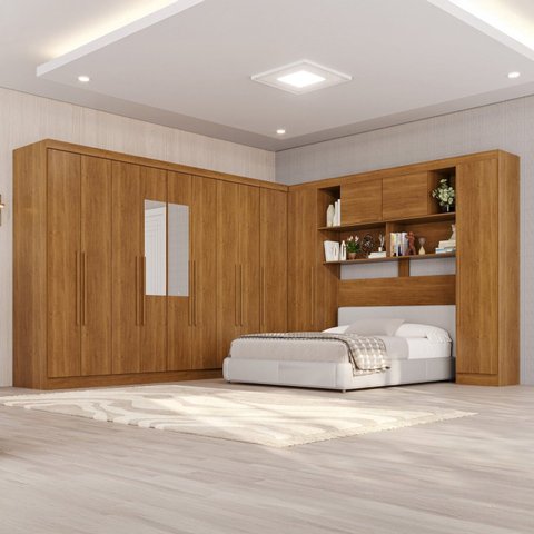 Guarda-Roupa de Canto com Espelho Modulado 11 Portas 4 Gavetas Portugal Marrom/Cinamomo