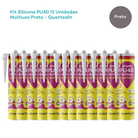 Kit Silicone Pu40 12 Unidades Multiuso Preto - Quartzolit