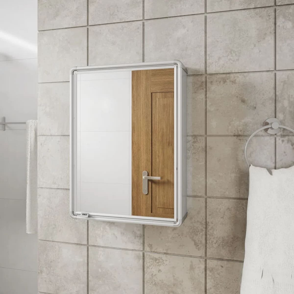 Armário Banheiro Espelheira Sobrepor | Com Perfil de Alumínio | 35x11,3x45cm | 01 Porta | Astra - 9