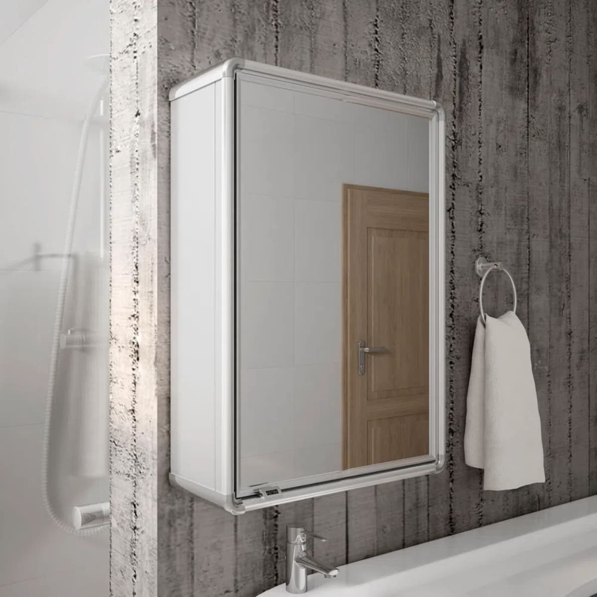 Armário Banheiro Espelheira Sobrepor | Com Perfil de Alumínio | 35x11,3x45cm | 01 Porta | Astra - 7
