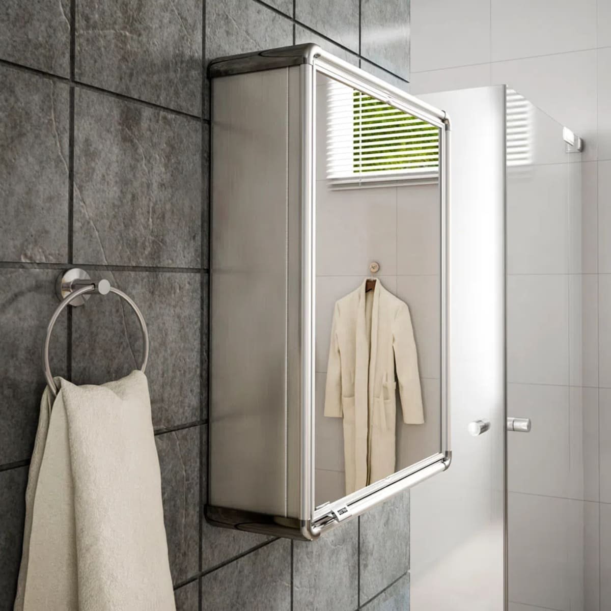 Armário Banheiro Espelheira Sobrepor | Com Perfil de Alumínio | 35x11,3x45cm | 01 Porta | Astra - 8