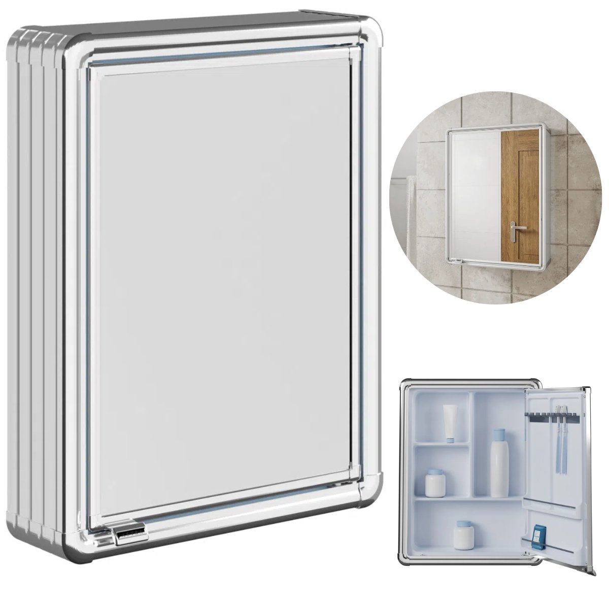 Armário Banheiro Espelheira Sobrepor | Com Perfil de Alumínio | 35x11,3x45cm | 01 Porta | Astra - 1