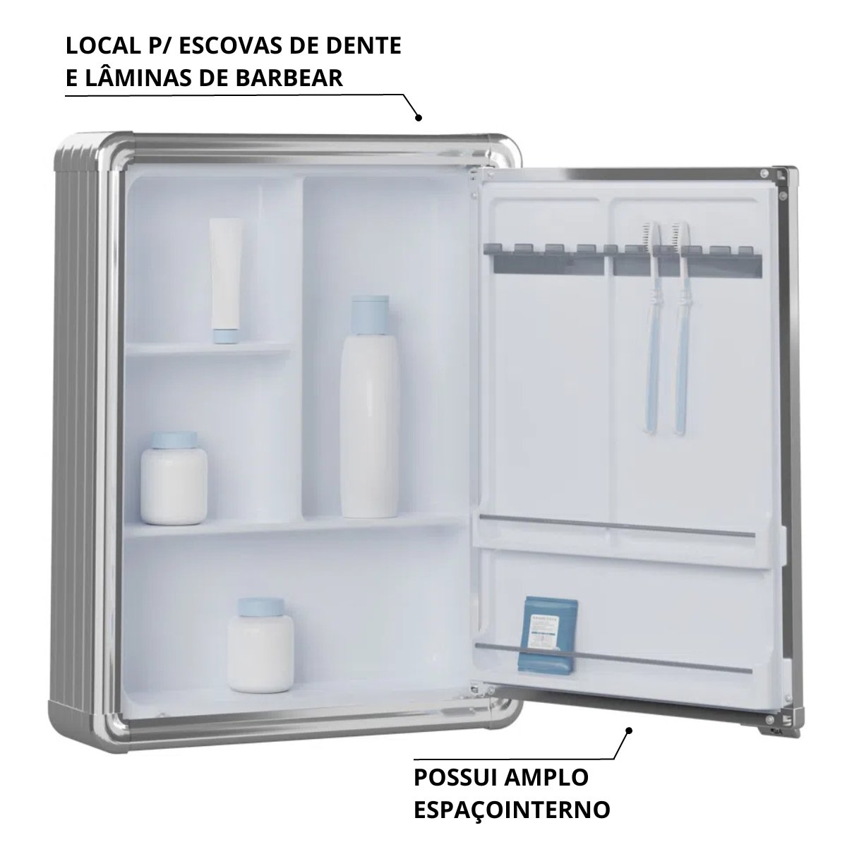 Armário Banheiro Espelheira Sobrepor | Com Perfil de Alumínio | 35x11,3x45cm | 01 Porta | Astra - 3