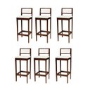 Ver imagem 2 de Kit 6 Banquetas Madeira Imbuia Cozinha Encosto Palha Indiana:Imbuia com Linho Cru