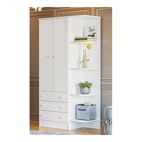 Guarda-roupa 2 Portas e 3 Gavetas Doce Sonho com Cantoneira Branca