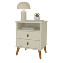 Ver imagem 2 de Mesa de Cabeceira Roma Puxadores em Couro 2 Gavetas 1 Nicho:off White