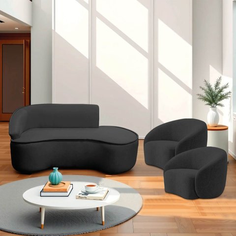 Kit Divã Recamier Orgânico Marrocos 200cm Lado Direito e 2 Poltronas Amore Linho