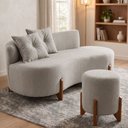 Ver imagem 1 de Conjunto Sofá Curvo Orgânico + 01 Puff Luna Boucle Cinza Claro - Montanaris Decor