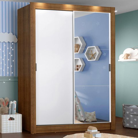 Guarda-Roupa Infantil Madesa Bento 2 Portas de Correr com Espelho 2 Gavetas Rustic/Branco Cor:Rustic
