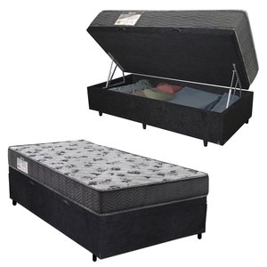 Cama Box Baú Solteiro Suede + Colchão de Espuma D33 - Sereneprime - 88cm:preto