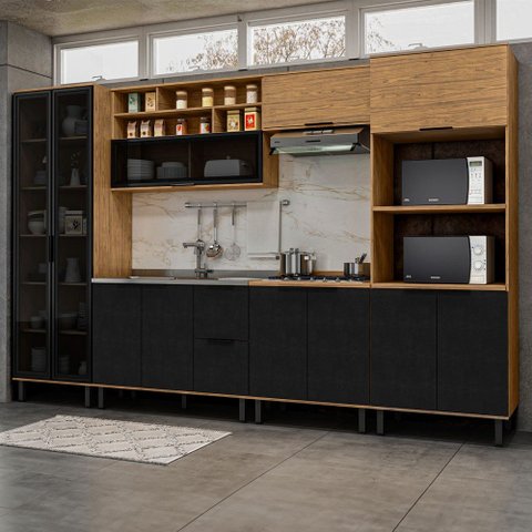 Cozinha Completa Valentina 11 Portas 2 Gavetas 100% Mdf Freijó/nero - Panorama Móveis