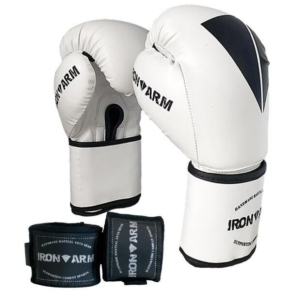 Luva Boxe Muay Thai Branca Kit com Bandagem Iron Arm - 1