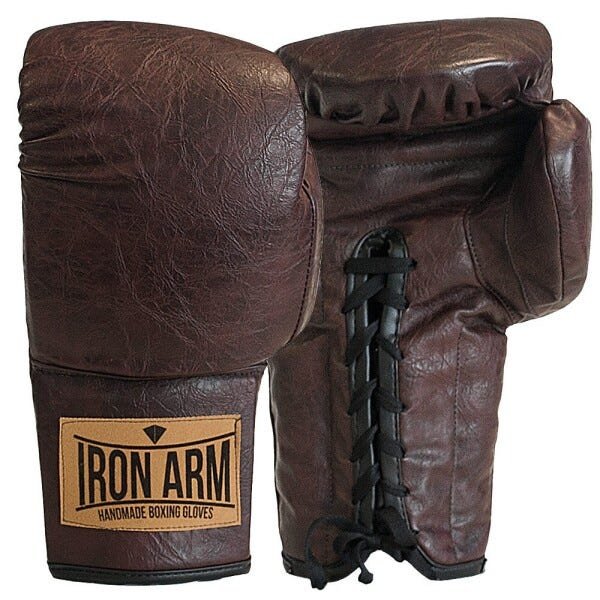 Luva Boxe Muay Thai Classic 12 oz Couro Café Iron Arm Cadarço PU - 1