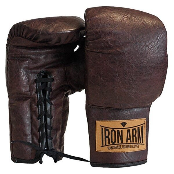 Luva Boxe Muay Thai Classic 14 oz Couro Café Iron Arm Cadarço PU - 2
