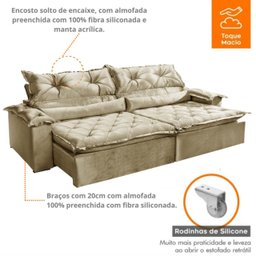Sofá Retrátil e Reclinável 240cm Sparta - Movenzo Estofados - 6