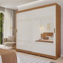Ver imagem 1 de Guarda-Roupa Casal 2 Portas de Correr com 2 Espelhos e Pés 243cm 100% MDF Marsala Espresso Móveis Bege/Cinamomo/Off White