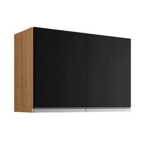 Armário Aéreo Cozinha Andréia 80cm 2 Portas Multiuso Mdp Funcional Amêndoa Preto - Desk Design