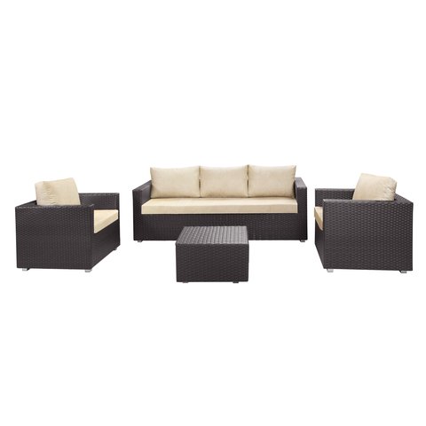 Conjunto de Sofás Área Externa com 5 Lugares Fibra Sintética Alumínio Varanda Jardim Piscina Largura