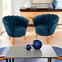 Ver imagem 1 de kit 02 Poltronas Pétala Decorativa para Sala e Quarto Pés Palito Veludo Azul Marinho - W&D Decor