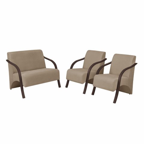 Conjunto Poltronas Vênus Pé Madeira Suede Cappuccino