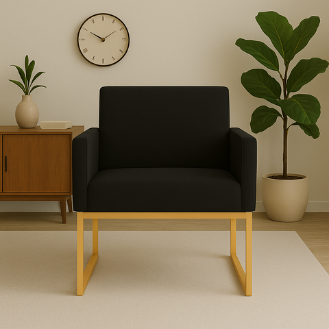 Poltrona Decorativa Reforçada para Recepção e Sala de Espera Preto