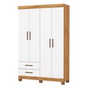 Ver imagem 2 de Guarda-roupa Solteiro Solo 4 Portas 2 Gavetas com Pés Cinamomo/branco - Pnr Móveis