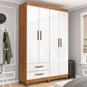 Ver imagem 1 de Guarda-roupa Solteiro Solo 4 Portas 2 Gavetas com Pés Cinamomo/branco - Pnr Móveis