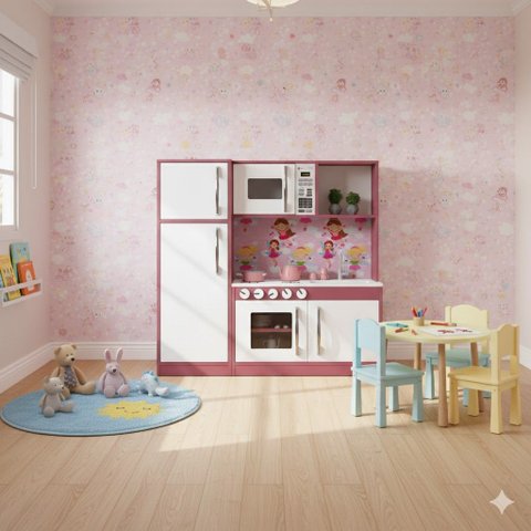 Cozinha Infantil Realista C/ Geladeira, Fogão e Micro-ondas