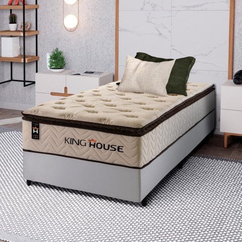 Conjunto Cama Box Solteirão c/ Molas Ensacadas Quartzo Branco 96x203x71