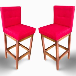 Kit 02 Banquetas Alta com Encosto Anatomico Tokio Suede Vermelho - G2home