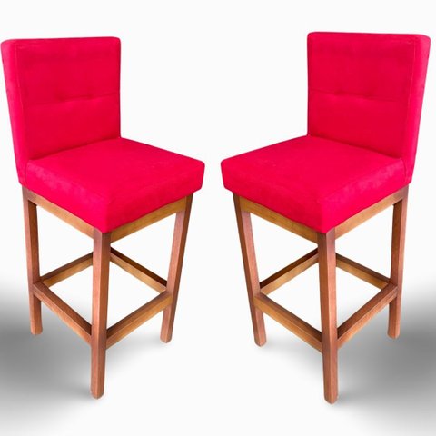Kit 02 Banquetas Alta com Encosto Anatomico Tokio Suede Vermelho - G2home