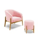 Ver imagem 1 de Kit Poltrona e Puff Base Madeira Castanho Cor Rosa Bebê