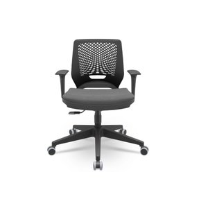 Cadeira Beezi Plaxmetal com Braços Reguláveis Encosto Preto Assento em Poliéster Cinza T57 Base Nylo