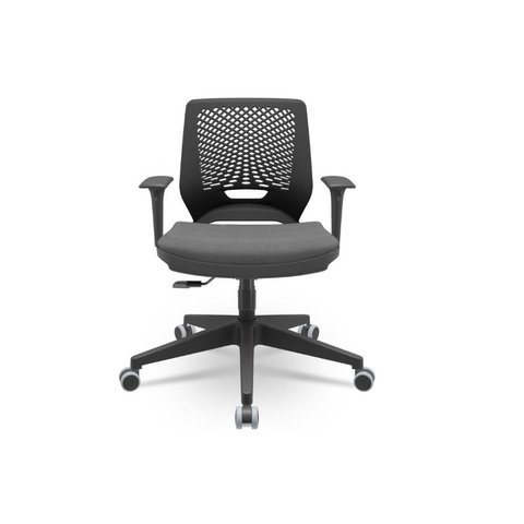 Cadeira Beezi Plaxmetal com Braços Reguláveis Encosto Preto Assento em Poliéster Cinza T57 Base Nylo