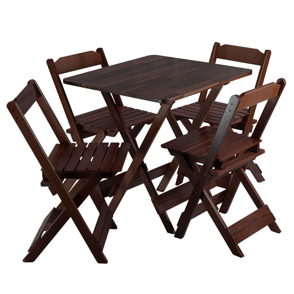 Mesa De Bar Com 4 Cadeiras Dobrável 70x70 Madeira Maciça - Cor: IMBUIA ...