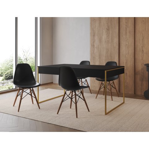 Conjunto Industrial Filadelfia 137x90 Ferro Dourado Tampo Preto 4 Cadeiras Preto